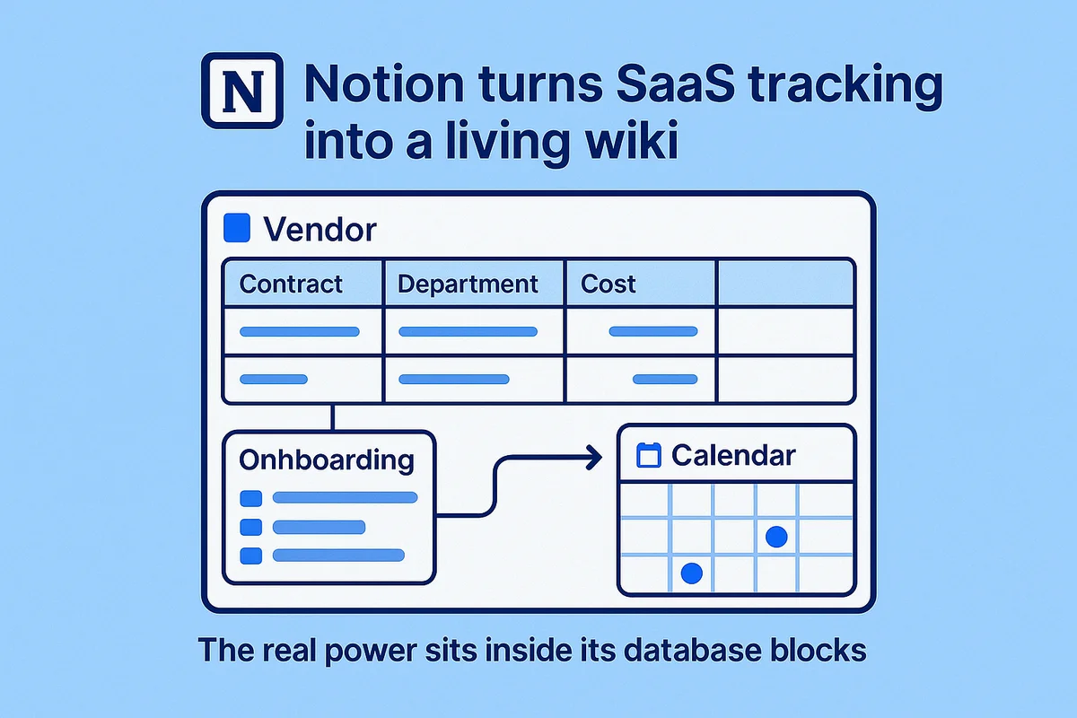 Notion transforms SaaS tracking into an integrated wiki, enhancing collaboration and accessibility of vital vendor information.