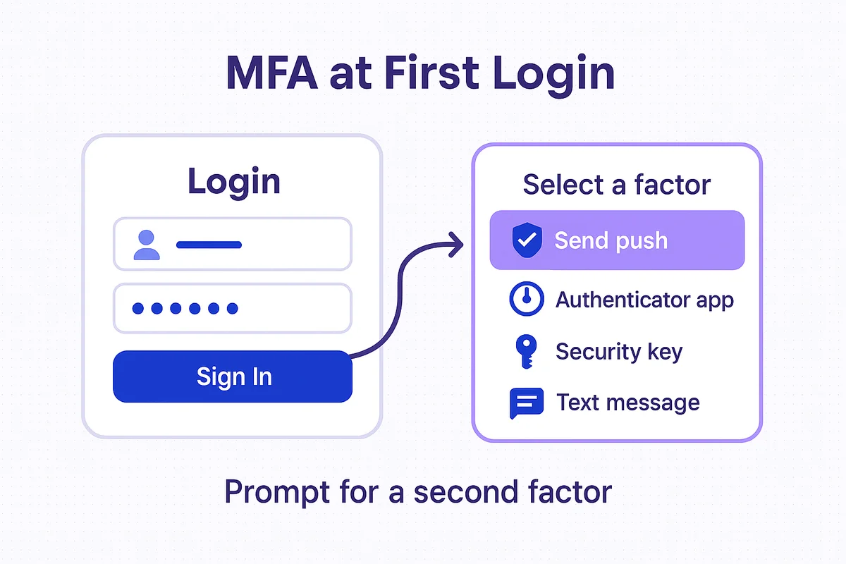 New hire interface displaying multi-factor authentication prompt, ensuring secure access and protection against unauthorized login attempts.