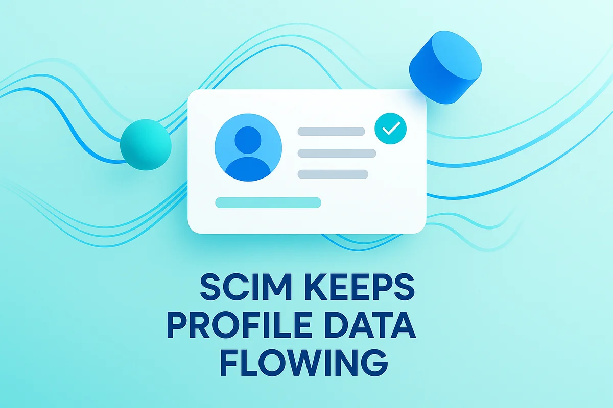 Workflow diagram illustrating SCIM syncing user data from an identity provider to various cloud applications in real-time.