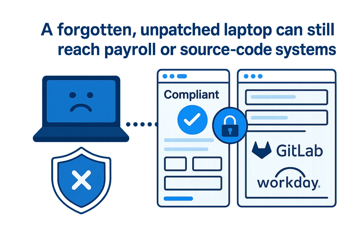 Graphical representation of device-based conditional access for SaaS, highlighting security checks before granting user access.