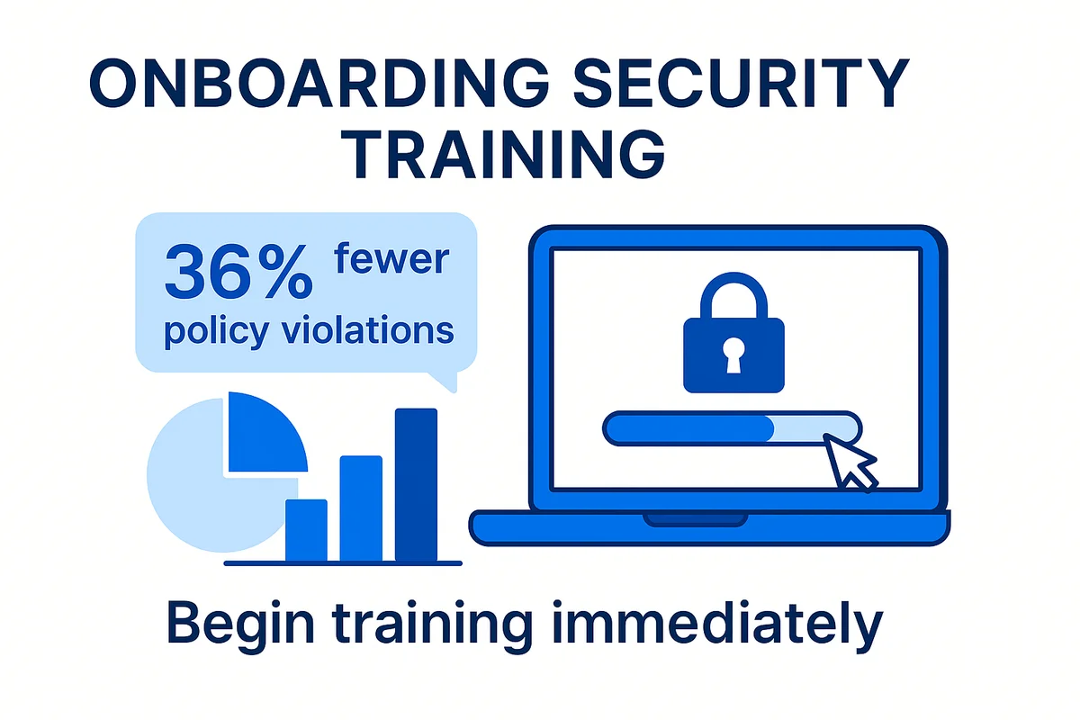 New employees engaging in SaaS compliance training, learning data protection policies through an interactive onboarding process.
