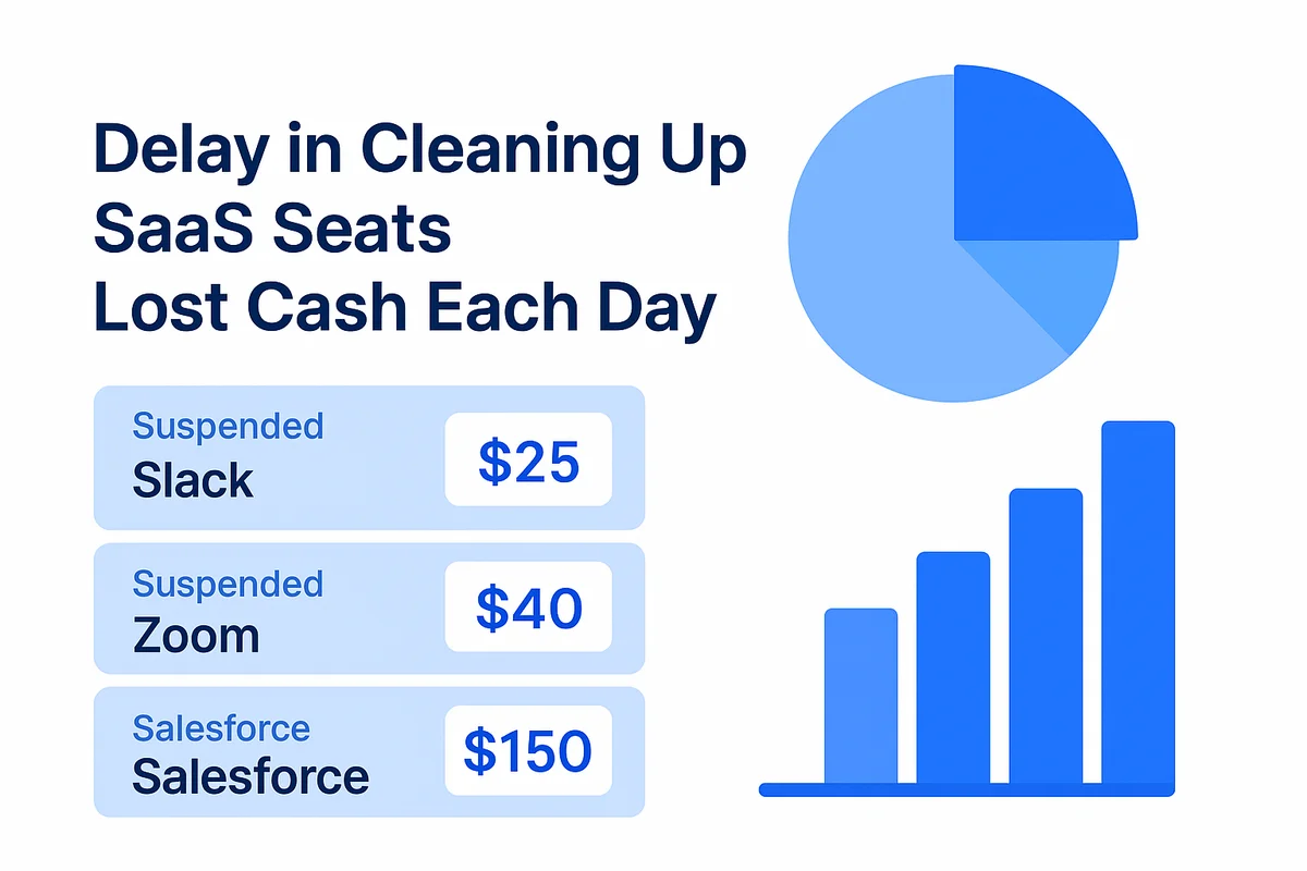 A visual representation of unused SaaS licenses accumulating costs after a user’s deactivation in a Workspace.