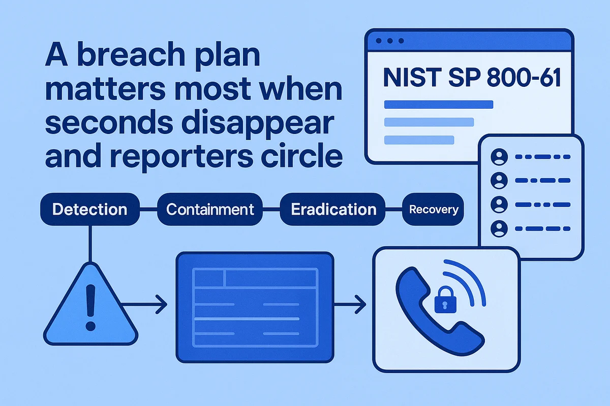 Infographic illustrating an incident response process, highlighting key actions and timelines for effective breach management.