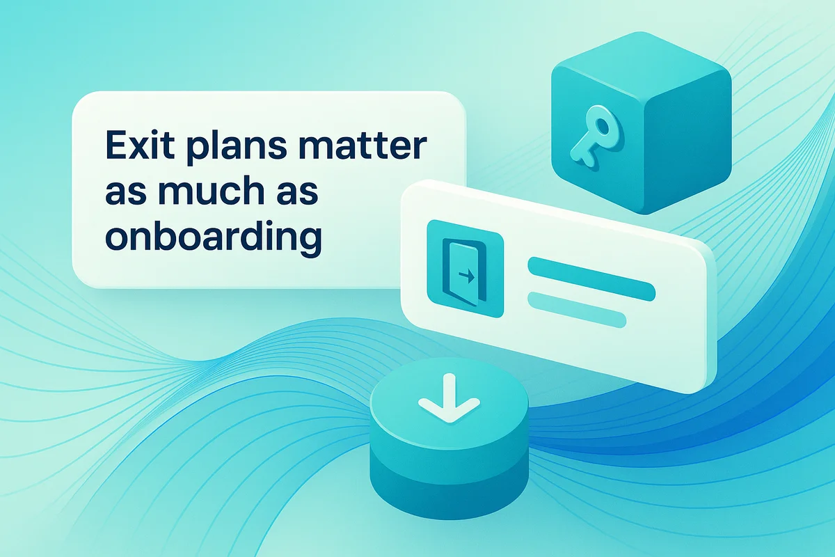 Graphic illustrating data retention strategies and challenges in regulated environments, emphasizing exit planning and vendor controls.