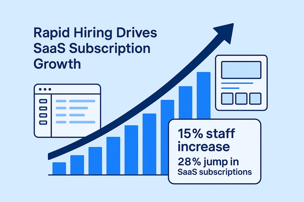 Graph illustrating the correlation between rapid hiring and increased SaaS subscriptions highlighting operational challenges during onboarding.