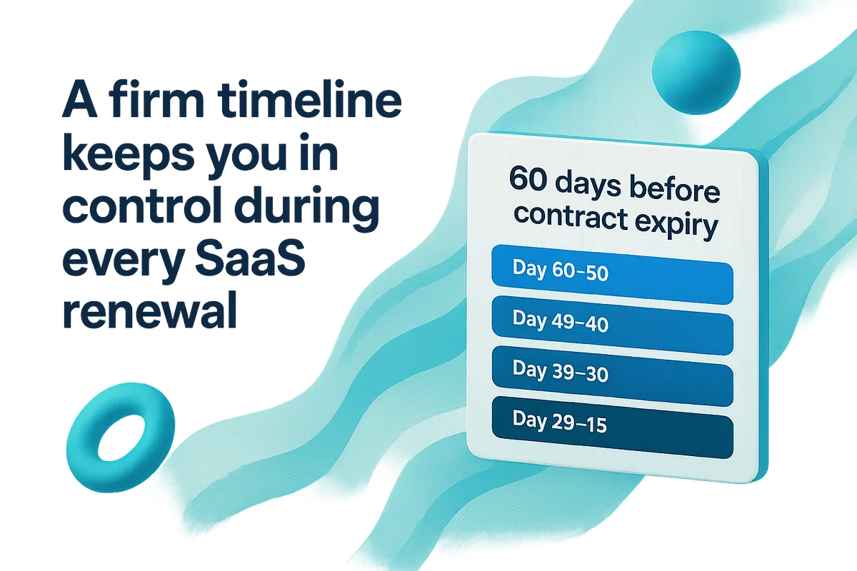 A timeline illustrating key phases in a vendor negotiation strategy for SaaS renewals, emphasizing early engagement.