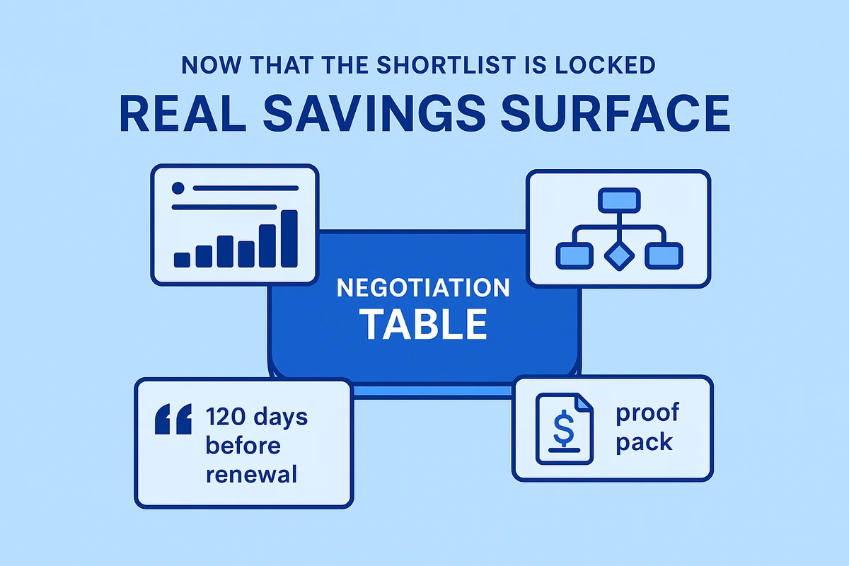 Negotiation table with contracts and financial documents reflecting strategies to modernize vendor agreements.