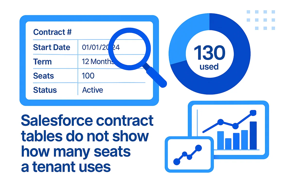 Illustration of Salesforce contract data analysis highlighting hidden usage and potential impact on budgets and compliance.