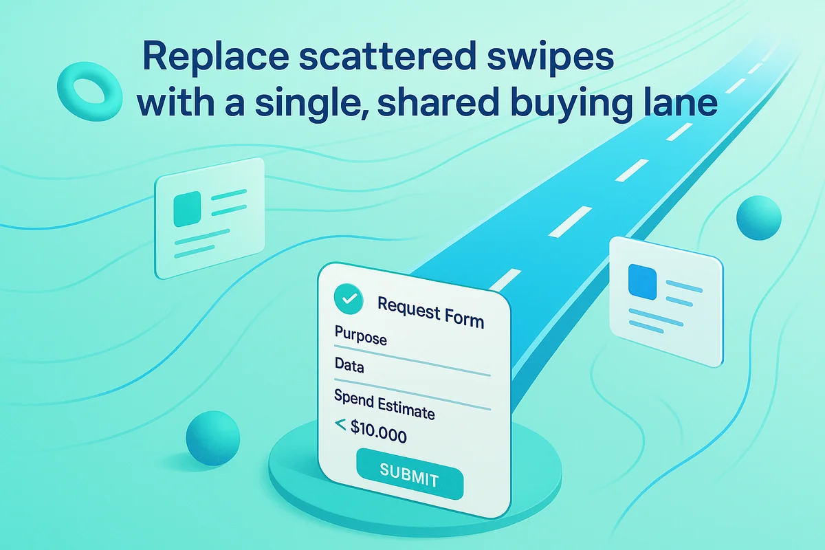 Streamlined procurement workflow showcasing a simple request form integrated into communication tools for efficient processing.